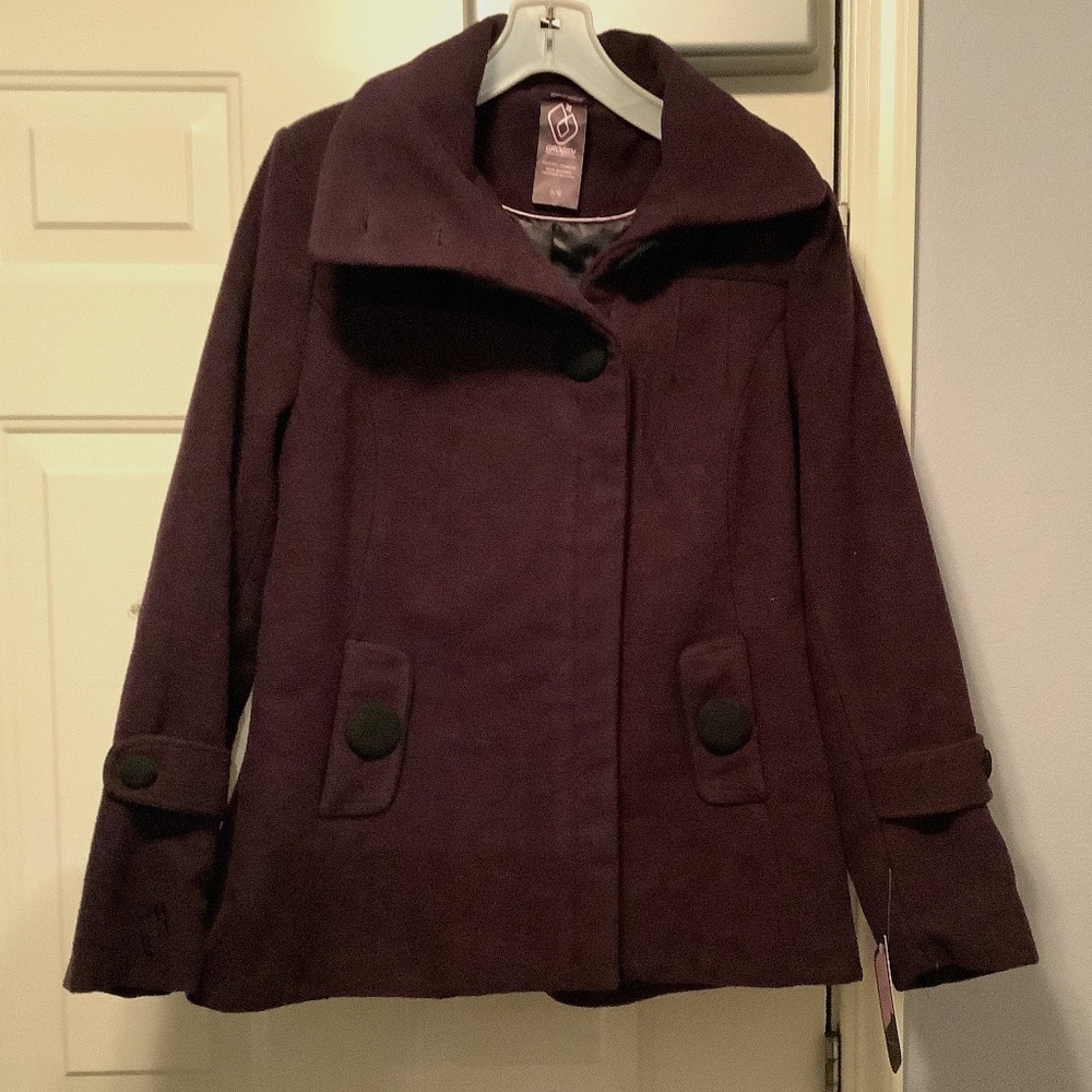 GROGGY Big Collar Purple Wool Coat Size Junior XL NWT